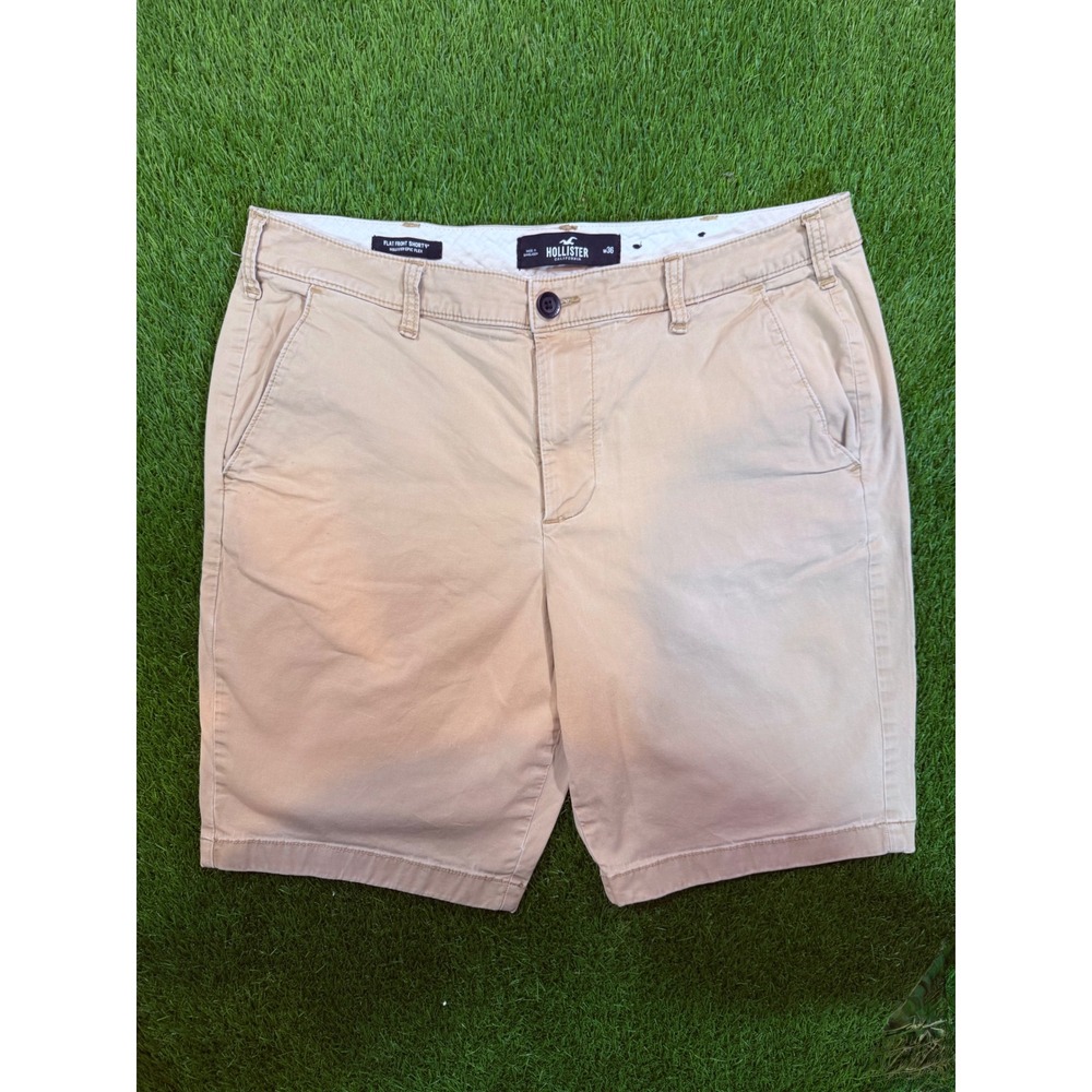 Hollister Mens Tan Khaki Epic Flex Flat Front Chino Shorts Size 36 9 Inch Inseam